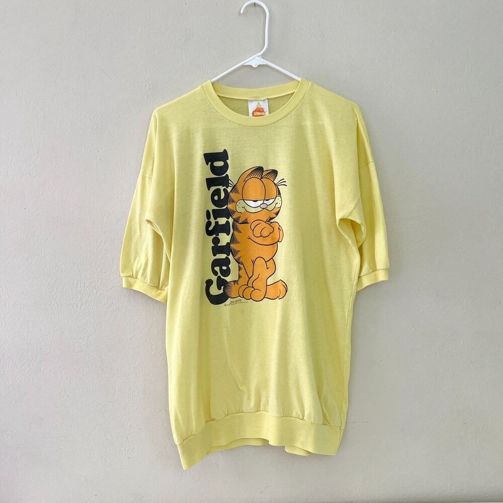 Vintage 80s Garfield Yellow Cartoon Graphic T-Shirt Banded Drop Waist Size L
